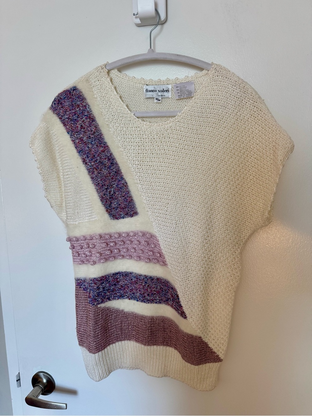 Vintage Franco Valeri Cream Mixed Knit Art-to-Wear Top M